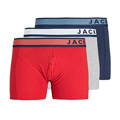 JACK & JONES Boxer pour homme, Gris clair/Paquet: Rouge Pompain Dress Blue, L JACK & JONES Boxer pour homme, Gris clair/Paquet: Rouge Pompain Dress Blue, L