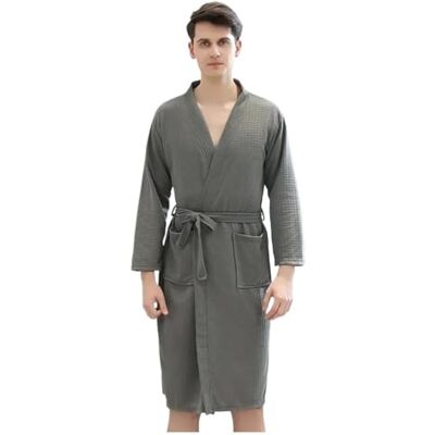 LPACXBYD Peignoir pour homme en coton avec coutures, poche, manches longues, ceinture, fin, couleur pure, sexy, pyjama, pour hommes et adolescents (gris, L) LPACXBYD Peignoir pour homme en coton avec coutures, poche, manches longues, ceinture, fin, couleur pure, sexy, pyjama, pour hommes et adolescents (gris, L)