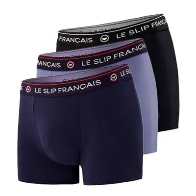 Le Slip Français Lot de 3 Boxers, Bleu Marine, Taille unique Le Slip Français Lot de 3 Boxers, Bleu Marine, Taille unique