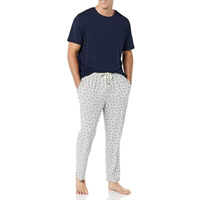 Amazon Essentials Ensemble de pyjama en coton et modal pour homme, bouffant gris, taille M Amazon Essentials Ensemble de pyjama en coton et modal pour homme, bouffant gris, taille M