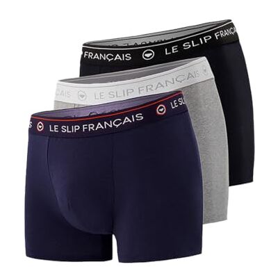 Le Slip Français Lot de 3 Boxers, Bleu Marine, Taille unique Le Slip Français Lot de 3 Boxers, Bleu Marine, Taille unique