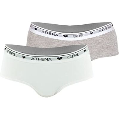 Athena Lot de 2 Boxers Ajustés Fille Coton Stretch Modal Ultra Doux, Élastique Large Logoté, Look Sporty et Design Label OEKO-TEX® standard 100 Athena Lot de 2 Boxers Ajustés Fille Coton Stretch Modal Ultra Doux, Élastique Large Logoté, Look Sporty et Design Label OEKO-TEX® standard 100