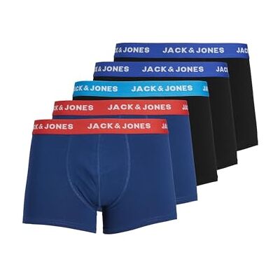 JACK & JONES Homme Caleçon boxeur Jaclee Trunks Lot de 5, Bleu (Surf The Web Détails : Surft The Web/Estate Blue/Blue Jewel)., M JACK & JONES Homme Caleçon boxeur Jaclee Trunks Lot de 5, Bleu (Surf The Web Détails : Surft The Web/Estate Blue/Blue Jewel)., M