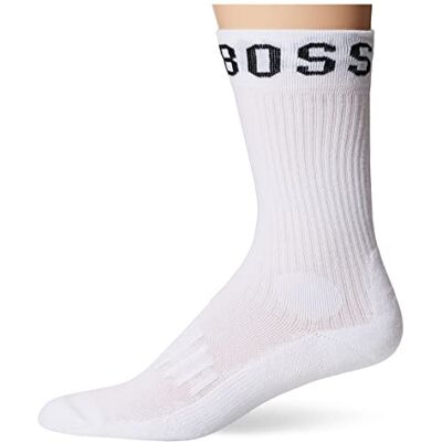 Boss Hugo Lot de 2 paires de chaussettes pour homme avec grand logo, Blanche, 40-43 EU Boss Hugo Lot de 2 paires de chaussettes pour homme avec grand logo, Blanche, 40-43 EU