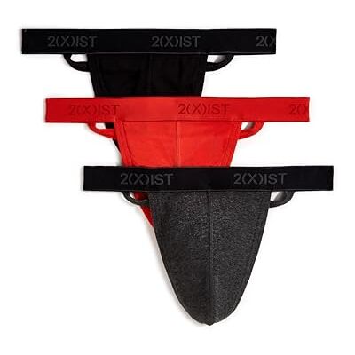2(X)IST 2(X) IST Lot de 3 strings en coton pour homme avec dos en Y, Noir/anthracite chiné/rouge coquelicot, L 2(X)IST 2(X) IST Lot de 3 strings en coton pour homme avec dos en Y, Noir/anthracite chiné/rouge coquelicot, L