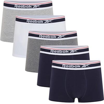 Reebok Boxers pour hommes Lot de 5 caleçons, sous-vêtements respirants et extensibles Multipack de boxers en mélange de coton Reebok Boxers pour hommes Lot de 5 caleçons, sous-vêtements respirants et extensibles Multipack de boxers en mélange de coton