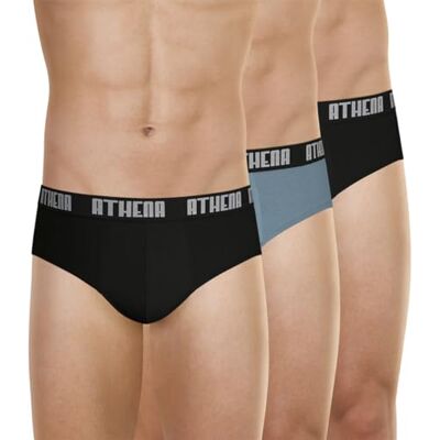 Athena Lot de 3 Slips Homme Ecopack Basic Color Noir Gris Noir NOUVEAU M Athena Lot de 3 Slips Homme Ecopack Basic Color Noir Gris Noir NOUVEAU M