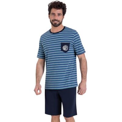 Athena Rayures Waves,Pyjama Court Col O,Nuit Homme, Bleu/Marine, S Athena Rayures Waves,Pyjama Court Col O,Nuit Homme, Bleu/Marine, S