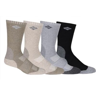 Columbia Men's Basic Wool Crew Socks 4 Pair, Brown/Khaki/Char/Black, One Size Columbia Men's Basic Wool Crew Socks 4 Pair, Brown/Khaki/Char/Black, One Size