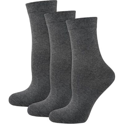 Nur Die Lot de 3 paires de chaussettes sans caoutchouc avec bord confortable sans coupure en coton doux pour homme, gris, 43-46 EU Nur Die Lot de 3 paires de chaussettes sans caoutchouc avec bord confortable sans coupure en coton doux pour homme, gris, 43-46 EU