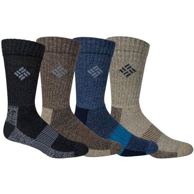 Columbia Lot de 4 paires de chaussettes anti-humidité, Noir/Marron/Marine/Kaki, 13-15 Columbia Lot de 4 paires de chaussettes anti-humidité, Noir/Marron/Marine/Kaki, 13-15