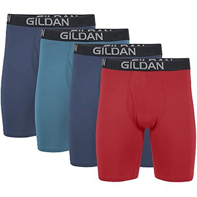 Gildan Lot de 4 boxers en coton stretch pour homme, Blue Cove/Bleu hawaïen/Heather Red Mark (lot de 4), L Gildan Lot de 4 boxers en coton stretch pour homme, Blue Cove/Bleu hawaïen/Heather Red Mark (lot de 4), L