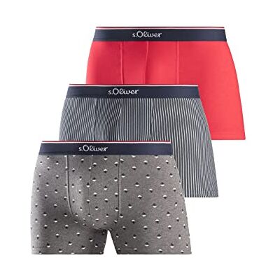 s.Oliver Caleçon Boxeur (Lot de 3) Homme, Gris À Motifs + Rayures Bleu Foncé + Rouge, S s.Oliver Caleçon Boxeur (Lot de 3) Homme, Gris À Motifs + Rayures Bleu Foncé + Rouge, S