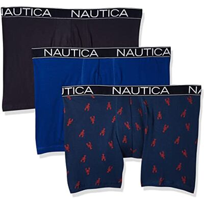 Nautica Lot de 3 boxers classiques en coton stretch pour homme, Bleu Cobalt/Cabanon/Homard, M Nautica Lot de 3 boxers classiques en coton stretch pour homme, Bleu Cobalt/Cabanon/Homard, M