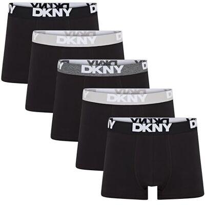 DKNY Boxer pour homme avec taille contrastée en coton respirant riche, Noir/gris/bleu marine/anthracite/blanc, L DKNY Boxer pour homme avec taille contrastée en coton respirant riche, Noir/gris/bleu marine/anthracite/blanc, L