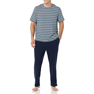 Amazon Essentials Ensemble de pyjama en coton et modal pour homme, rayures mélangées noir bleu marine, taille XS Amazon Essentials Ensemble de pyjama en coton et modal pour homme, rayures mélangées noir bleu marine, taille XS