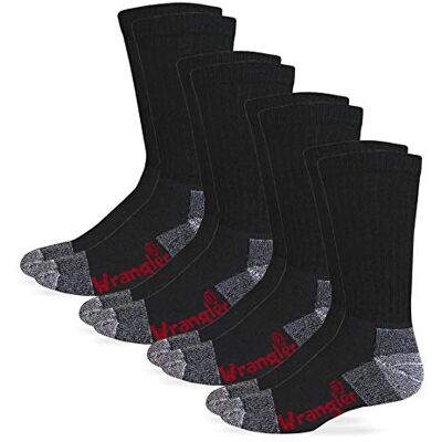 Wrangler Riggs Lot de 4 paires de chaussettes de travail en coton rembourré pour homme Noir Taille L, Noir, Large Wrangler Riggs Lot de 4 paires de chaussettes de travail en coton rembourré pour homme Noir Taille L, Noir, Large