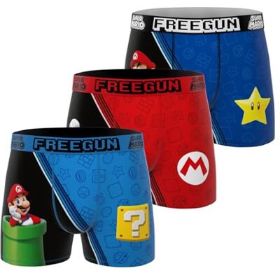 FREEGUN Boxer Caleçon Homme SUPER MARIO, Lot de 3, Bleu 10 (L) FREEGUN Boxer Caleçon Homme SUPER MARIO, Lot de 3, Bleu 10 (L)