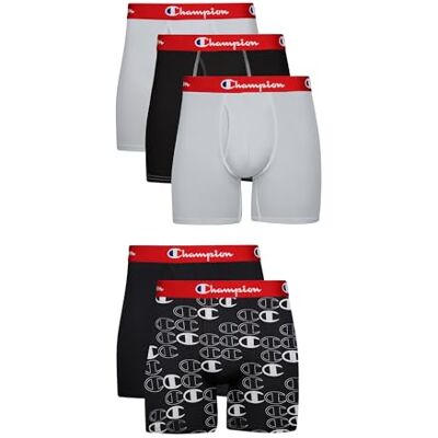 Champion Everyday Active Lightweight Stretch Boxer rétro pour homme, noir/gris, lot de 5, L Champion Everyday Active Lightweight Stretch Boxer rétro pour homme, noir/gris, lot de 5, L