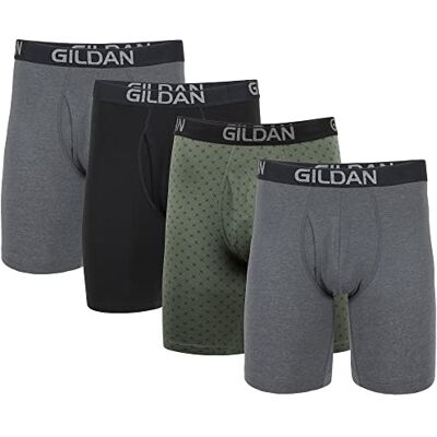 Gildan Men's Underwear Cotton Stretch Boxer Briefs, Multipack, Heather Dark Grey/Green Midnight/Blk (4-Pack), Medium Gildan Men's Underwear Cotton Stretch Boxer Briefs, Multipack, Heather Dark Grey/Green Midnight/Blk (4-Pack), Medium