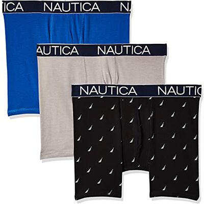 Nautica Lot de 3 boxers classiques en coton stretch pour homme, Cobalt Marin, Alliage, Voile Imprimé, Noir et Blanc., M Nautica Lot de 3 boxers classiques en coton stretch pour homme, Cobalt Marin, Alliage, Voile Imprimé, Noir et Blanc., M