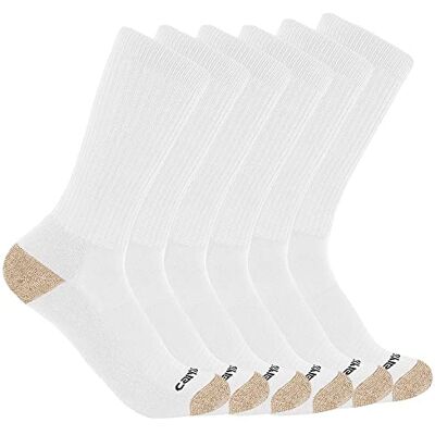 Carhartt Lot de 6 paires de chaussettes mi-hautes pour homme, blanc, XL Carhartt Lot de 6 paires de chaussettes mi-hautes pour homme, blanc, XL