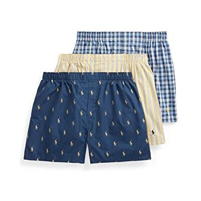 POLO RALPH LAUREN Men's Classic Fit Cotton Woven Boxers 3-Pack, Rustic Navy/Campus Yellow, Summer Stripe/Cruise Navy, Sag Harbor Plaid Yellow-3 Pack, Large POLO RALPH LAUREN Men's Classic Fit Cotton Woven Boxers 3-Pack, Rustic Navy/Campus Yellow, Summer Stripe/Cruise Navy, Sag Harbor Plaid Yellow-3 Pack, Large
