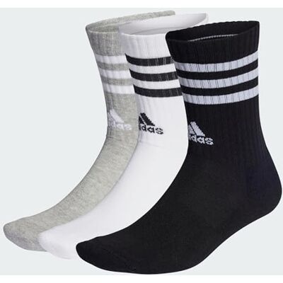 adidas Mixte 3-Stripes Cushioned Crew Socks 3 Pairs, Medium Grey Heather/White/Black/White, 10.5-12.5 adidas Mixte 3-Stripes Cushioned Crew Socks 3 Pairs, Medium Grey Heather/White/Black/White, 10.5-12.5