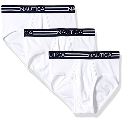Nautica Lot de 3 slips confortables en coton pour homme avec braguette sur le devant, Blanc/blanc., L Nautica Lot de 3 slips confortables en coton pour homme avec braguette sur le devant, Blanc/blanc., L