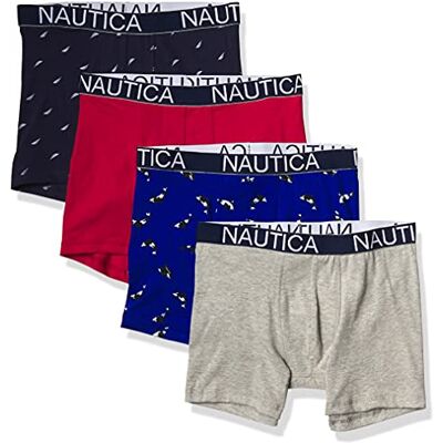Nautica Men's Cotton Stretch 4 Pack Boxer Brief, Red/Heather Grey/Orcas/Sail Print, Medium, Rouge Nautique/Gris Chiné/Orcas/Voile Imprimé, M Nautica Men's Cotton Stretch 4 Pack Boxer Brief, Red/Heather Grey/Orcas/Sail Print, Medium, Rouge Nautique/Gris Chiné/Orcas/Voile Imprimé, M