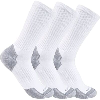 Carhartt , Lot de 3 paires de chaussettes mi-longues en coton mélangé pour homme, Blanc/blanc., L Carhartt , Lot de 3 paires de chaussettes mi-longues en coton mélangé pour homme, Blanc/blanc., L