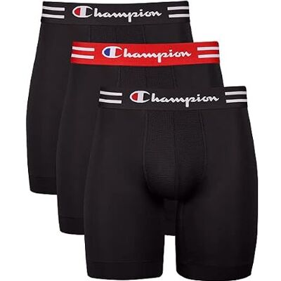Champion Boxer Briefs, Performance Stretch, Moisture Wicking, Multi-Pack de sous-vêtements pour homme 3, Jambe longue, noir, lot de 3, L Champion Boxer Briefs, Performance Stretch, Moisture Wicking, Multi-Pack de sous-vêtements pour homme 3, Jambe longue, noir, lot de 3, L