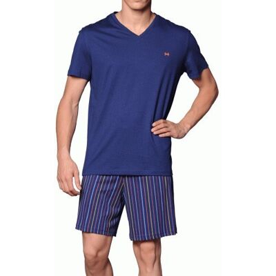 HOM Ensemble pyjama court look me, Bleu Marine (Haut : Marine, Bas : Rayé Multico Fd Marine), L HOM Ensemble pyjama court look me, Bleu Marine (Haut : Marine, Bas : Rayé Multico Fd Marine), L