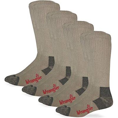 Wrangler Lot de 4 paires de chaussettes à bout lisse pour homme, kaki, Large Wrangler Lot de 4 paires de chaussettes à bout lisse pour homme, kaki, Large