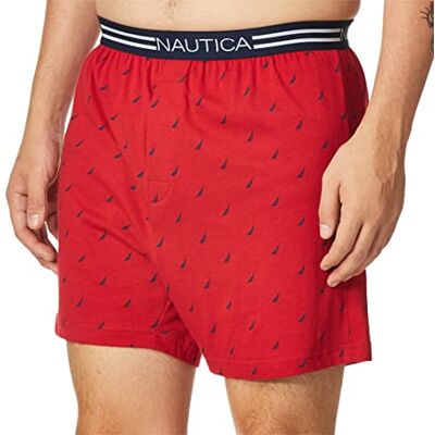 Nautica Men's Classic Cotton Loose Knit Boxer, Sails/ Red, S Nautica Men's Classic Cotton Loose Knit Boxer, Sails/ Red, S