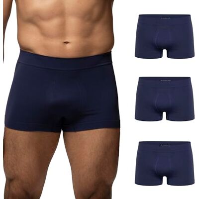 POMPEA Lot de 3 boxers pour homme en microfibre douce, sans coutures élastiques, Basic Bleu, S-M POMPEA Lot de 3 boxers pour homme en microfibre douce, sans coutures élastiques, Basic Bleu, S-M