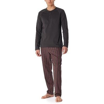 Schiesser Pyjama long pour homme avec pantalon tissé et coton mercerisé et patte de boutonnage, charbon, 58 Schiesser Pyjama long pour homme avec pantalon tissé et coton mercerisé et patte de boutonnage, charbon, 58
