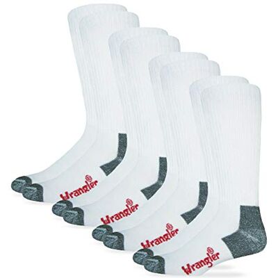 Wrangler Riggs Men's Non-Binding Boot Work Cotton Cushion Smooth Toe Socks 4 Pair Pack, White, Large Wrangler Riggs Men's Non-Binding Boot Work Cotton Cushion Smooth Toe Socks 4 Pair Pack, White, Large