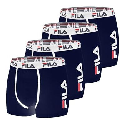 FILA Caleçon Boxer Homme Coton, Lot de 4, Bleu NV (L) FILA Caleçon Boxer Homme Coton, Lot de 4, Bleu NV (L)