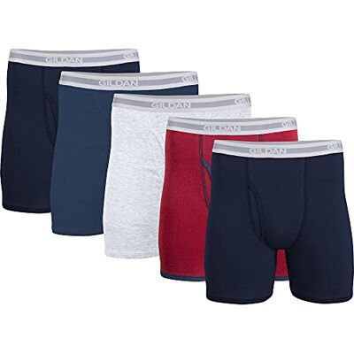 Gildan Boxer pour homme avec jambe régulière, lot de 5, Navy/Heather Navy/Sport Gris Merica/Dot Lot de 5, S Gildan Boxer pour homme avec jambe régulière, lot de 5, Navy/Heather Navy/Sport Gris Merica/Dot Lot de 5, S