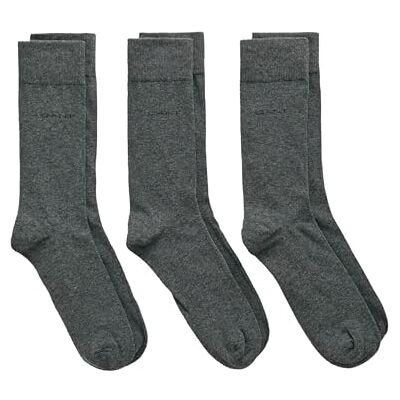 GANT Lot de 3 paires de chaussettes en coton doux pour homme, Gris foncé, 43-45 EU GANT Lot de 3 paires de chaussettes en coton doux pour homme, Gris foncé, 43-45 EU