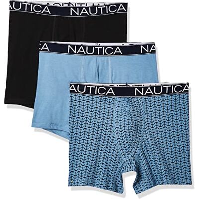 Nautica Lot de 3 boxers classiques en coton stretch pour homme, Black/Aero Blue/Anchor Printaero Blue, M Nautica Lot de 3 boxers classiques en coton stretch pour homme, Black/Aero Blue/Anchor Printaero Blue, M
