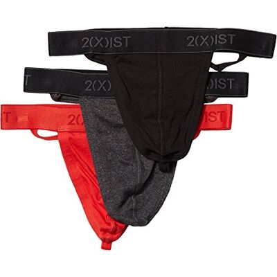 2(X)IST 2(X) IST Lot de 3 strings en coton pour homme avec dos en Y, Noir/anthracite chiné/rouge coquelicot, XL 2(X)IST 2(X) IST Lot de 3 strings en coton pour homme avec dos en Y, Noir/anthracite chiné/rouge coquelicot, XL