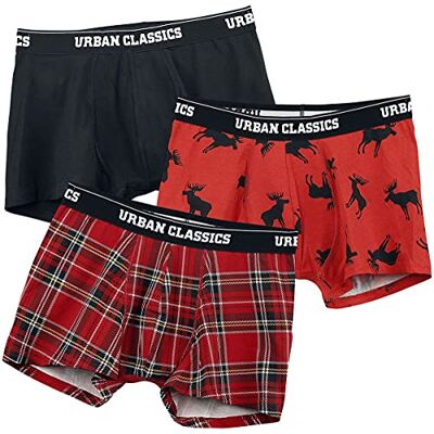 Urban Classics Caleçon Boxeur (Lot de 3) Homme, Red Plaid Aop+moose Aop+blk, M Urban Classics Caleçon Boxeur (Lot de 3) Homme, Red Plaid Aop+moose Aop+blk, M