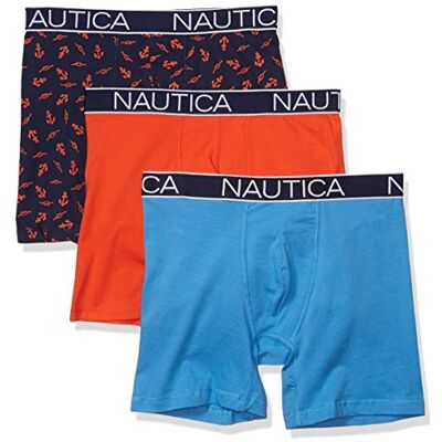 Nautica Lot de 3 boxers pour homme, Orange coquelicot/bleu aéro/caban ancre, XL Nautica Lot de 3 boxers pour homme, Orange coquelicot/bleu aéro/caban ancre, XL