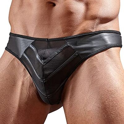 Svenjoyment Underwear String en similicuir avec inserts Powernet pour femme Noir Taille L, Noir (Nero 001), M Svenjoyment Underwear String en similicuir avec inserts Powernet pour femme Noir Taille L, Noir (Nero 001), M
