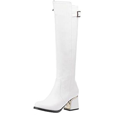 Onewus Bottes hautes pour femme avec talon bloc, Blanc., 38 EU Onewus Bottes hautes pour femme avec talon bloc, Blanc., 38 EU