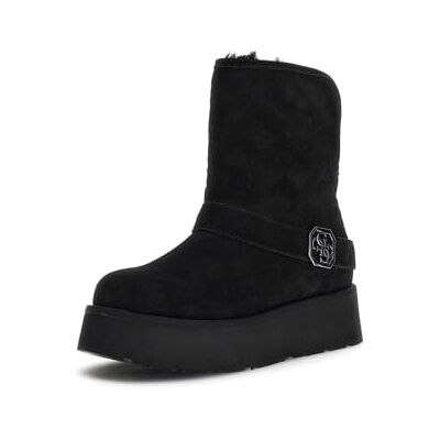 GUESS Bottes d'hiver pour femme, daim noir, semelle plateforme, boucle décorative, Noir , 38 EU GUESS Bottes d'hiver pour femme, daim noir, semelle plateforme, boucle décorative, Noir , 38 EU