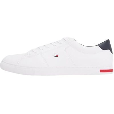 Tommy Hilfiger Baskets Vulcanisées Essential Leather Detail pour homme, White, 44 EU Tommy Hilfiger Baskets Vulcanisées Essential Leather Detail pour homme, White, 44 EU
