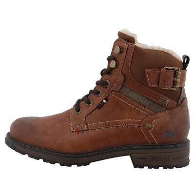 MUSTANG Bottines brunes à talon décroché bas avec un zip et des lacets ronds, Marron, 44 EU MUSTANG Bottines brunes à talon décroché bas avec un zip et des lacets ronds, Marron, 44 EU